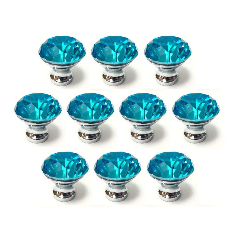 ANJUU 10 Pcs 30mm Silver Plated Base Diamond Shape Crystal Glass Cabinet Knob Drawer Knob Pull Handle Used for Kitchen, Dresser, Door, Cupboard (Azure) - Image 1